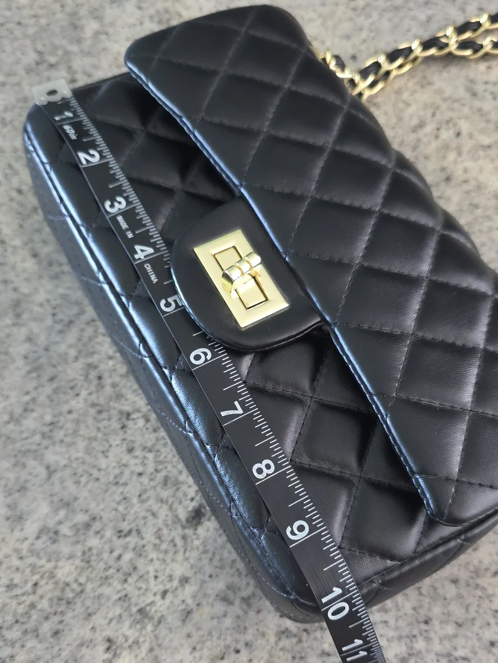 Classic Quilted Black Faux Leather Shoulder Bag with Gold Chain